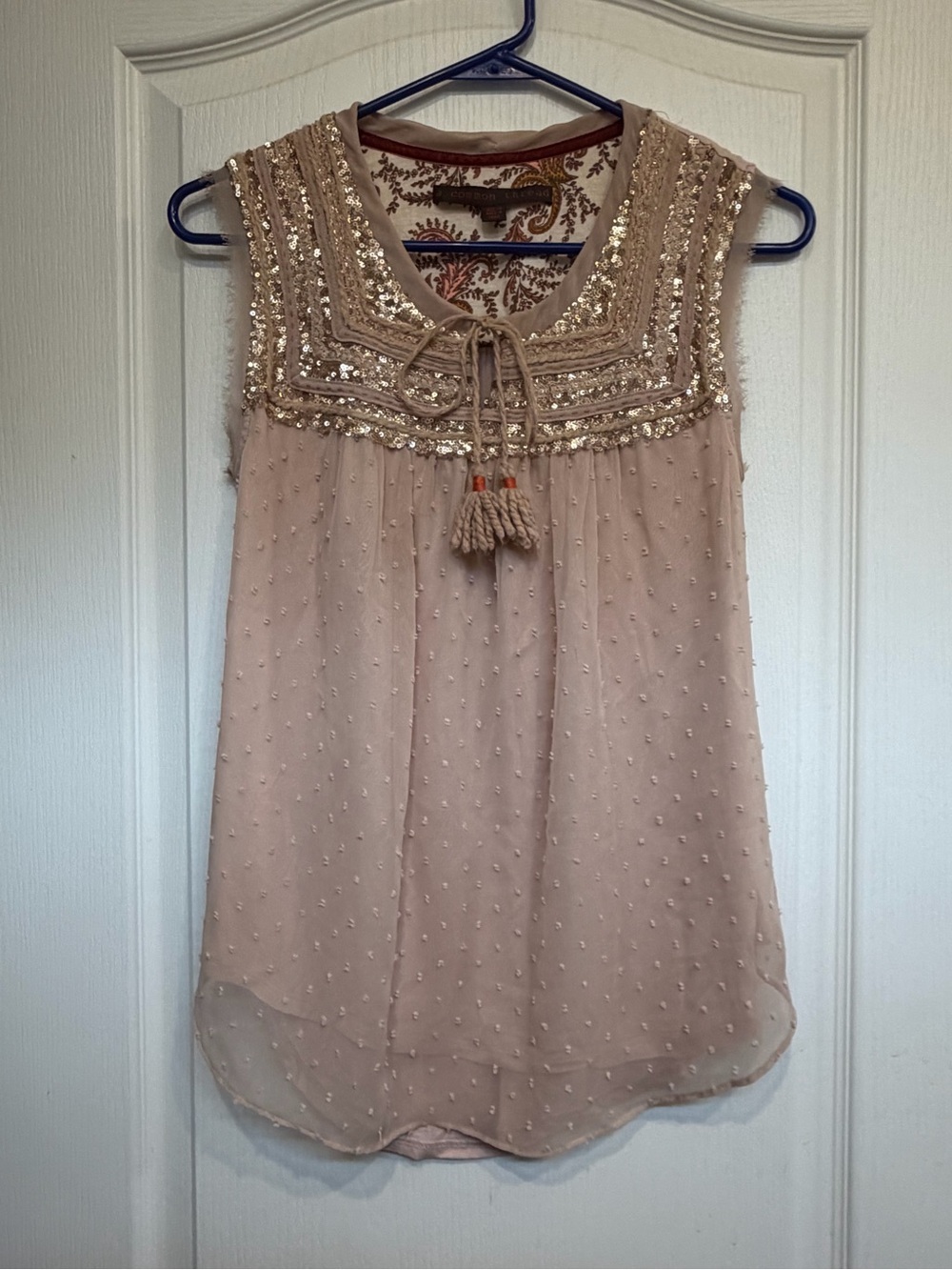 Beaded Tassel Sleeveless Blouse in Blush